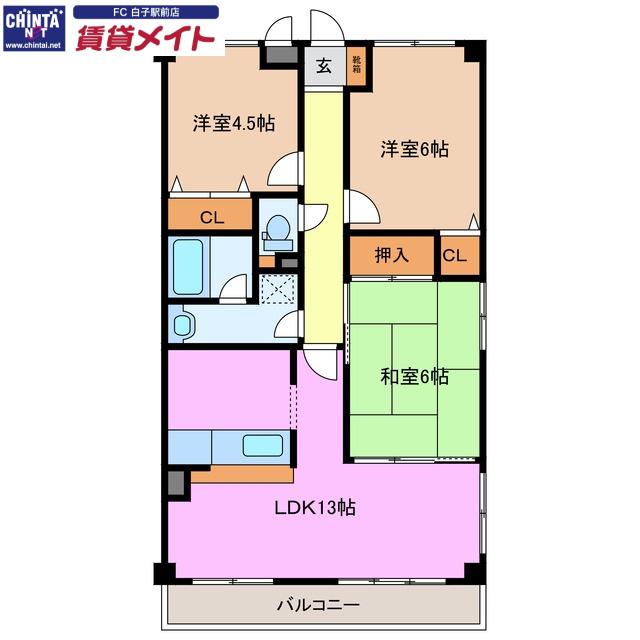 レジデンス若松(3LDK/3階)の間取り写真