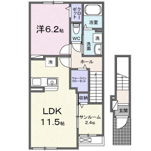 シャトー楓(1LDK/2階)の間取り写真