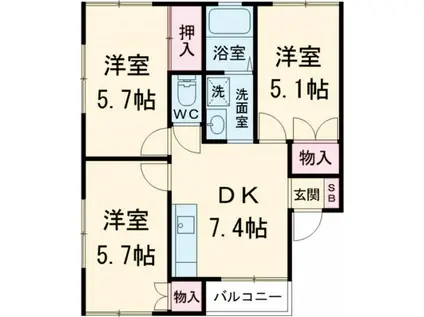 まるたか観光みのりテラスハウス B(3DK/1階)の間取り写真