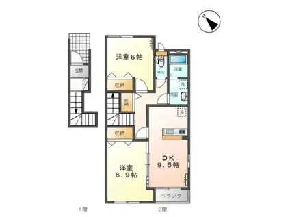 サンポート(2DK/2階)の間取り写真