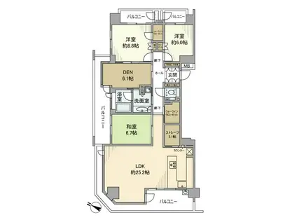 マリンフォートサンセットウイングライト(3LDK/15階)の間取り写真