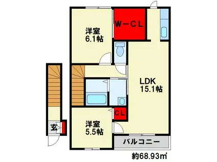 グランドゥール大地A(2LDK/2階)の間取り写真