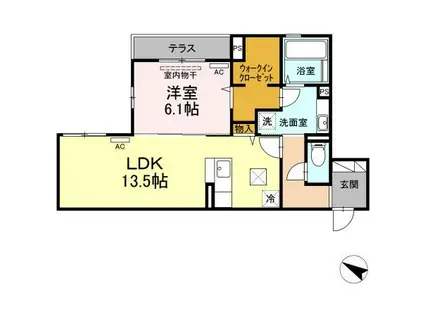 ＪＲ山陽本線 倉敷駅 徒歩8分 3階建 築5年(1LDK/1階)の間取り写真