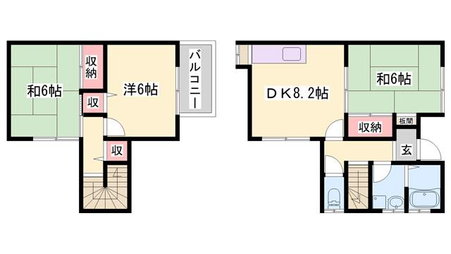 平野組メゾネット(3DK/2階)の間取り写真