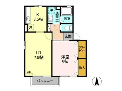 高崎グリーンハイツ V A/B(1LDK/2階)の間取り写真