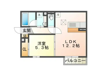 ユア ベース(1LDK/1階)の間取り写真