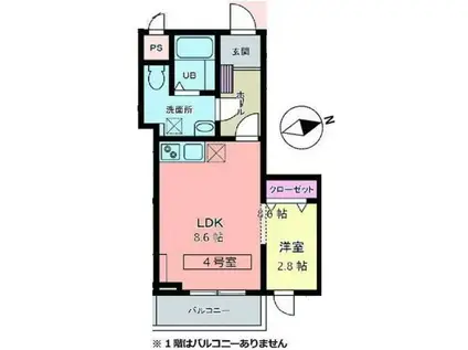 メリディアン多賀城南宮 壱番館(1LDK/2階)の間取り写真