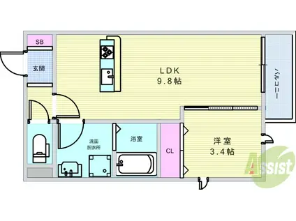 AGR 石橋(1LDK/1階)の間取り写真