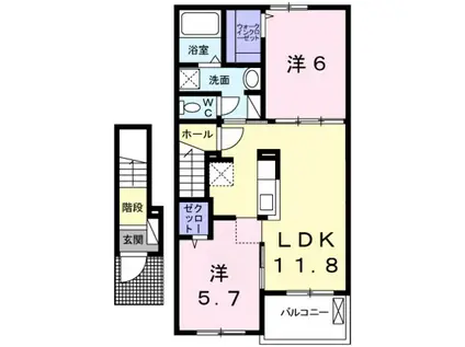 Rグレイ砥堀(2LDK/2階)の間取り写真