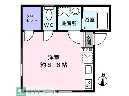 カーサ本木(ワンルーム/1階)の間取り写真