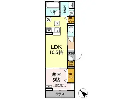 D CREST 中之郷2丁目(1LDK/1階)の間取り写真