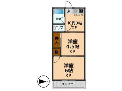 コーポ春秋(2K/1階)の間取り写真