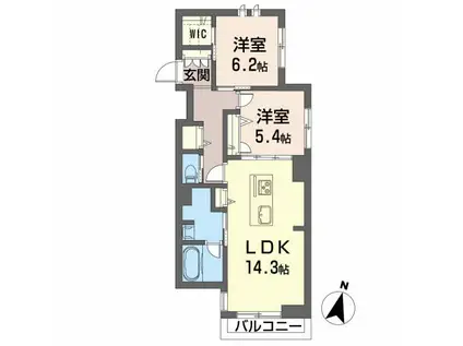 シェーナーヴァルト錦町(2LDK/2階)の間取り写真