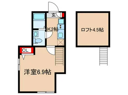 アザーレ・プラネ生田の丘(1K/2階)の間取り写真