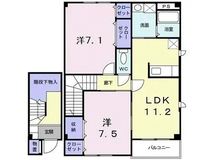 アベニールK A棟(2LDK/2階)の間取り写真