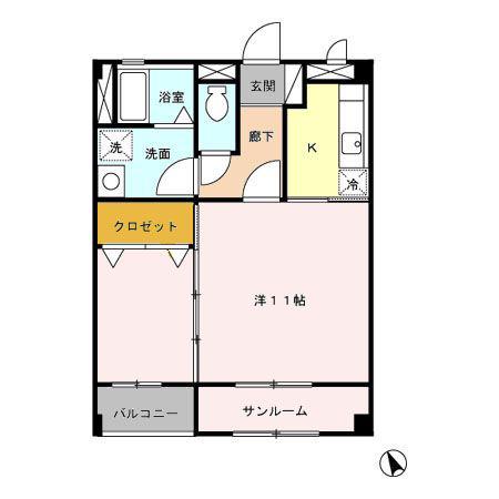 サンフラワー(1LDK/2階)の間取り写真
