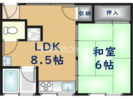 ダイワ高井田ビル(1LDK/2階)の間取り写真