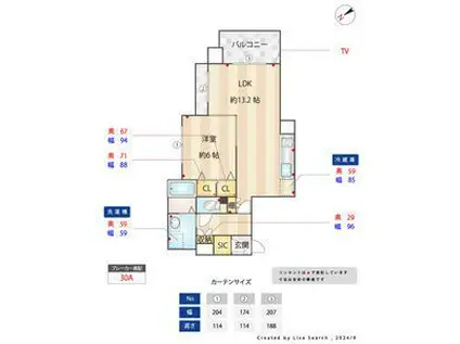 ティファーナ高宮(1LDK/4階)の間取り写真
