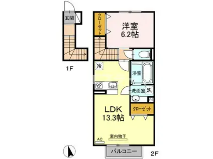 ラ・ラ・ラピュタ202(1LDK/2階)の間取り写真