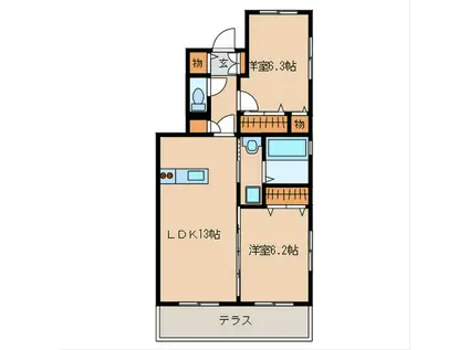 ピュア中通I(2LDK/3階)の間取り写真