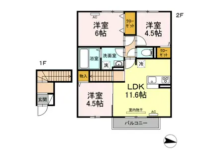 リヤンAJIII(3LDK/1階)の間取り写真