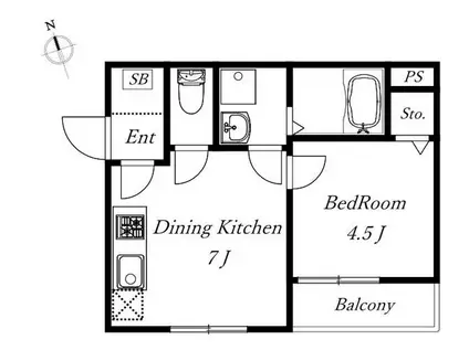 アパルトマン1(1DK/2階)の間取り写真