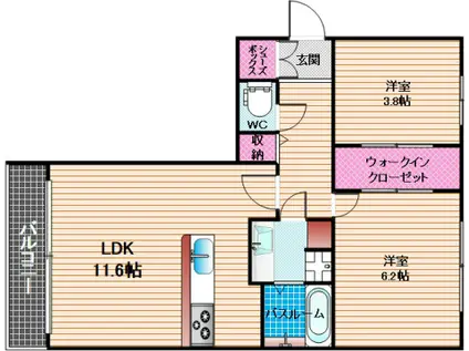 ディールームアネシス(2LDK/1階)の間取り写真