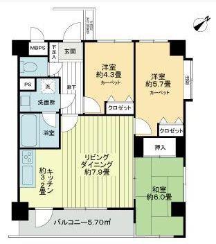 ライオンズマンション湘南江ノ島(3LDK/4階)の間取り写真