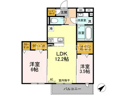 名鉄名古屋本線 牛田駅(愛知) 徒歩3分 3階建 築9年(2LDK/3階)の間取り写真