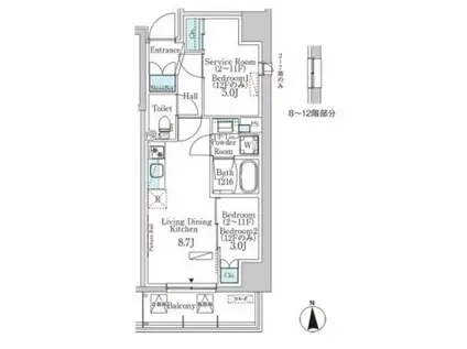 パークアクシス浅草田原町ガーデン(1SLDK/7階)の間取り写真