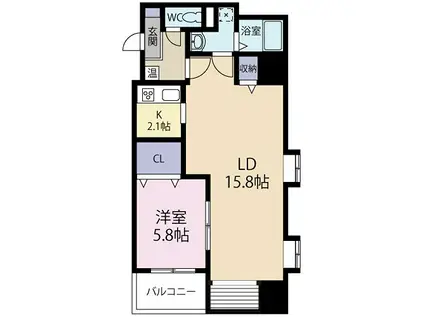 ローレルコート常盤(1LDK/5階)の間取り写真