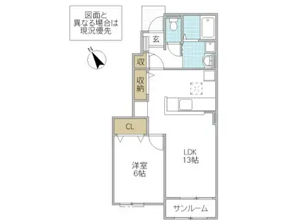 フォーグ 渡里(1LDK/1階)の間取り写真