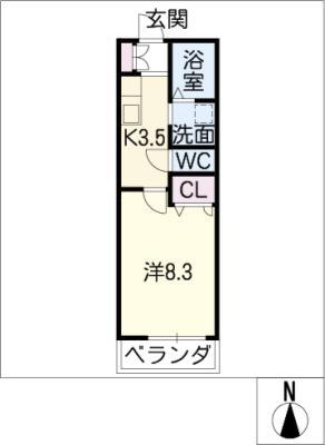 ウイング富が丘(1K/2階)の間取り写真