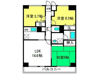 キャラミOMIYA(3LDK/5階)の間取り写真
