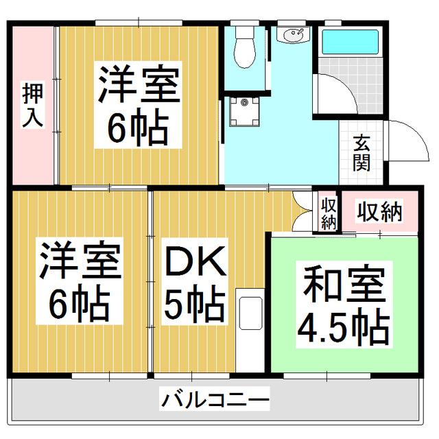 ビレッジハウス伊那福島2号棟(3DK/4階)の間取り写真