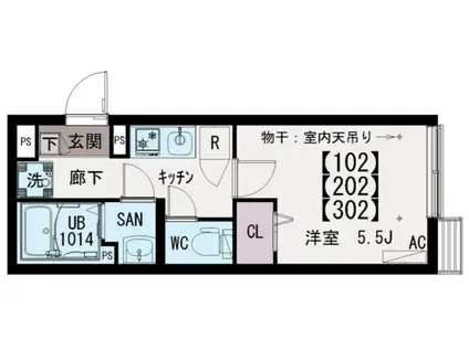 イクシオ江戸川II(1K/1階)の間取り写真