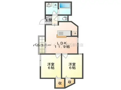 S APT.玉津町春とそよ風のフィィオーレ(2LDK/2階)の間取り写真