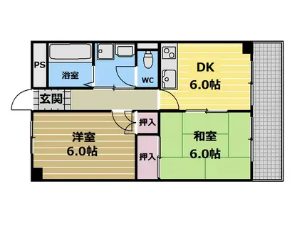 ワールドハイツ(2DK/3階)の間取り写真