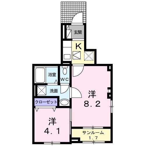 ハイネA(1LDK/1階)の間取り写真