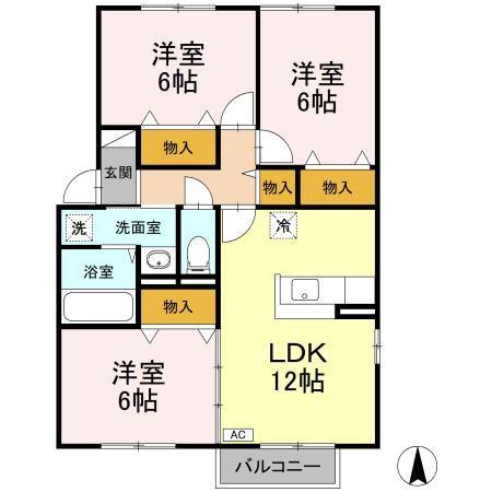 ルピナ山王A(3LDK/2階)の間取り写真
