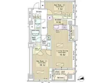 パークアクシス御成門(1LDK/19階)の間取り写真