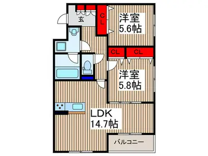 GARDEN COURT A 戸田公園(2LDK/1階)の間取り写真