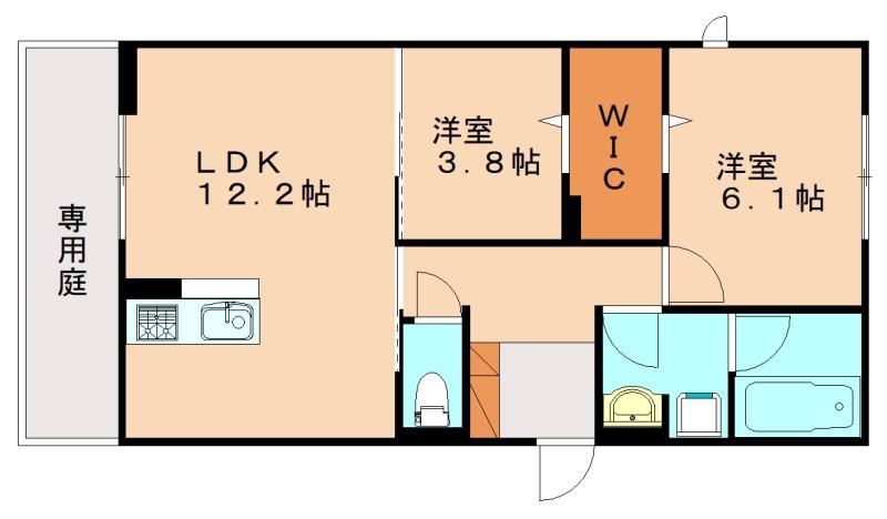PURE WIND GARDEN A棟(2LDK/1階)の間取り写真