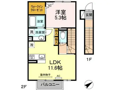 グレイスヴィラ南浜 A棟(1LDK/2階)の間取り写真