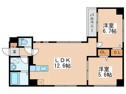 NOBLE大通公園(2LDK/2階)の間取り写真