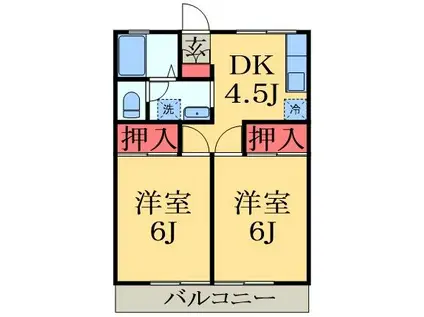 レマンハイツおゆみ野(2DK/1階)の間取り写真