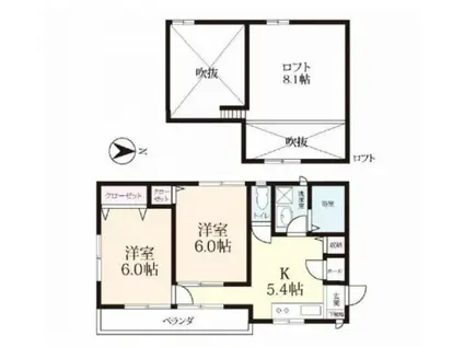 ビオス中折(2K/2階)の間取り写真