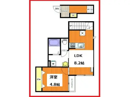 メゾンドランジュ(1LDK/2階)の間取り写真