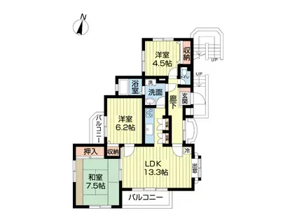 ホワイトテラス由比ガ浜 B棟(3LDK/2階)の間取り写真