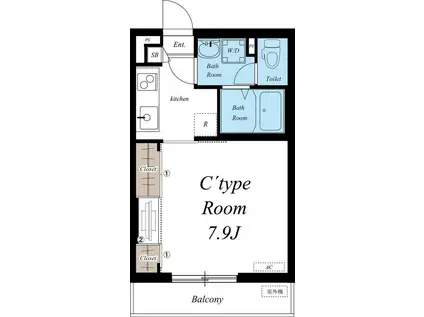 リブリ・新河岸(1K/1階)の間取り写真